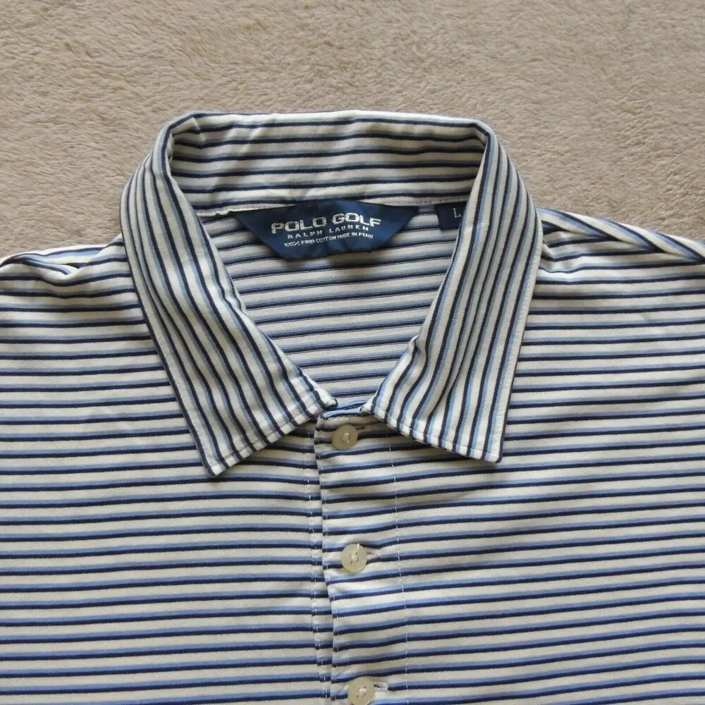 Ralph Lauren Polo Golf men's Short Sleeves Polo Shirt Blue Striped Sz L